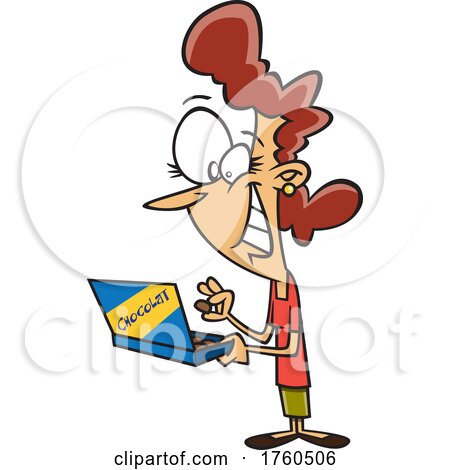 Cartoon Excited Chocolate Lover Woman Holding a Box by toonaday