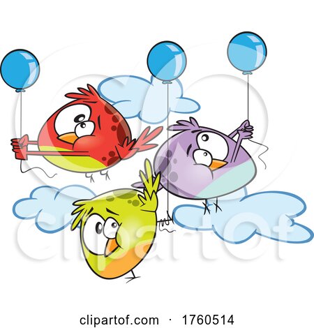 Cartoon Flock of Fat Birds with Balloons by toonaday