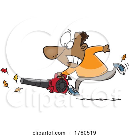 Cartoon Man Using a Powerful Leaf Blower by toonaday