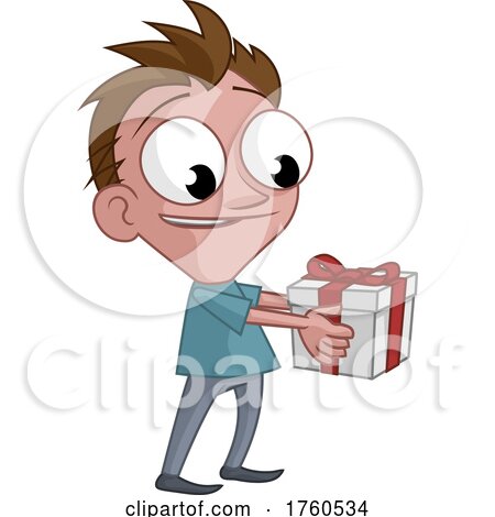 Happy Man Holding Present Gift Box Cartoon by AtStockIllustration