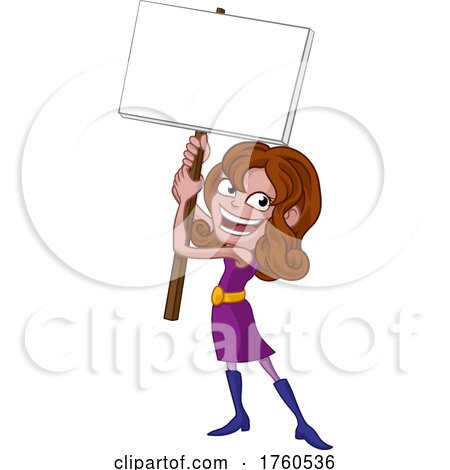 Cartoon Woman Holding Sign Board by AtStockIllustration