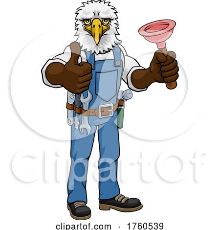 Eagle Plumber Cartoon Mascot Holding Plunger by AtStockIllustration
