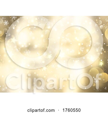 Golden Christmas Background with Snowflakes and Bokeh Lights by KJ Pargeter