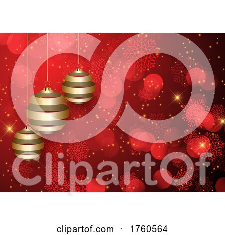 Christmas Background with Golden Baubles and Snowflakes by KJ Pargeter