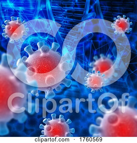 3D Abstract Medical Background with Virus Cells and DNA Strands by KJ Pargeter