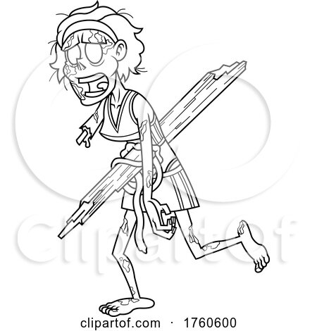 Cartoon Black and White Female Zombie with a Wood Shard Through Her Torso by Hit Toon