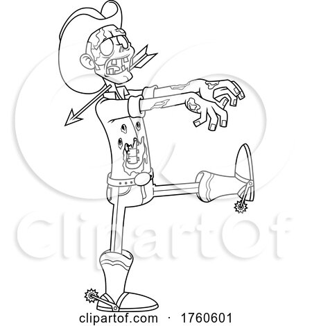 Cartoon Black and White Zombie Cowboy with an Arrow Through His Neck by Hit Toon