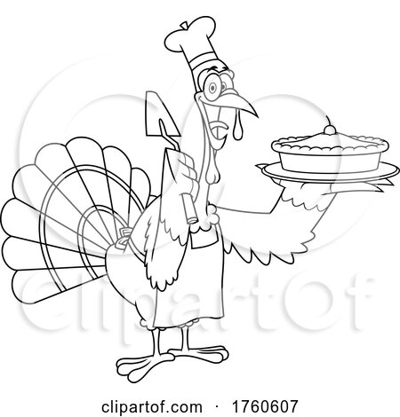 Cartoon Black and White Turkey Bird Holding a Pie by Hit Toon