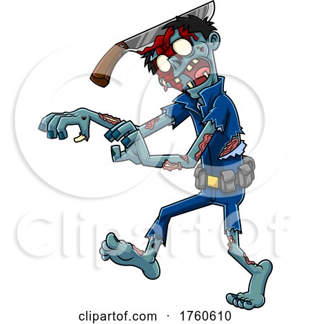 Cartoon Zombie with a Knife Through His Head by Hit Toon