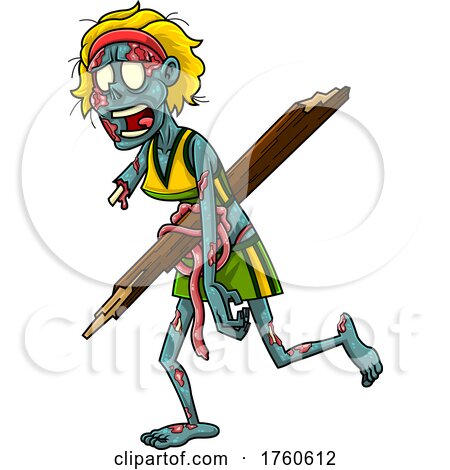 Cartoon Female Zombie with a Wood Shard Through Her Torso by Hit Toon