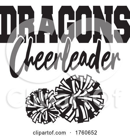 Black and White Pom Poms Under DRAGONS Cheerleader Text by Johnny Sajem