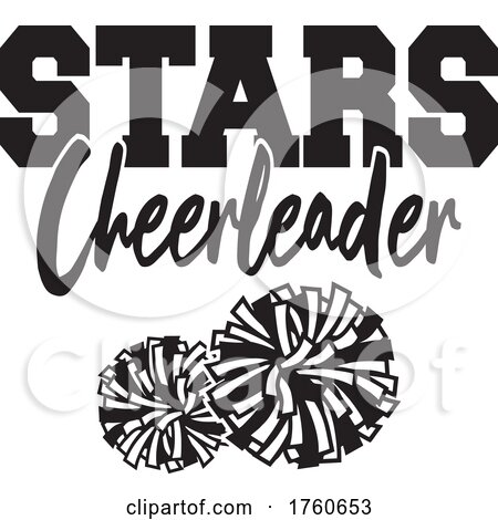Black and White Pom Poms Under STARS Cheerleader Text by Johnny Sajem