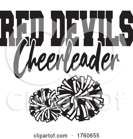 Black and White Pom Poms Under RED DEVILS Cheerleader Text by Johnny Sajem