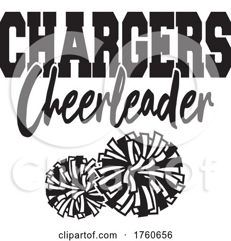 Black and White Pom Poms Under CHARGERS Cheerleader Text by Johnny Sajem