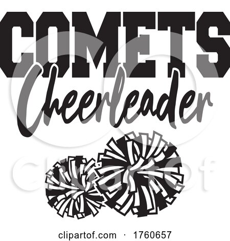 Black and White Pom Poms Under COMETS Cheerleader Text by Johnny Sajem