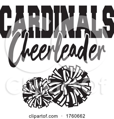 Black and White Pom Poms Under CARDINALS Cheerleader Text by Johnny Sajem
