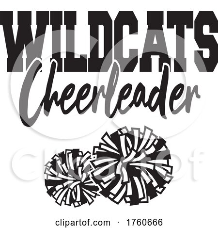 Black and White Pom Poms Under WILDCATS Cheerleader Text by Johnny Sajem