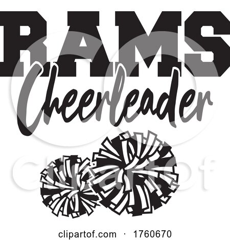 Black and White Pom Poms with RAMS Cheerleader Text by Johnny Sajem