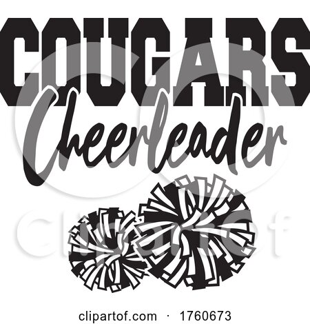 Black and White Pom Poms with COUGARS Cheerleader Text by Johnny Sajem