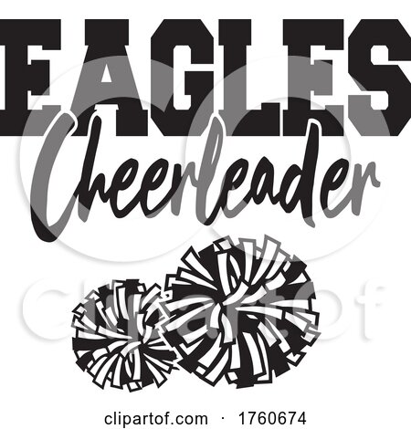 Black and White Pom Poms with EAGLES Cheerleader Text by Johnny Sajem