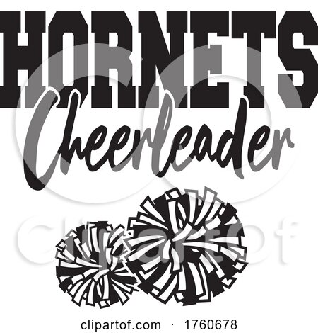 Black and White Pom Poms with HORNETS Cheerleader Text by Johnny Sajem