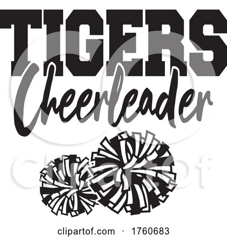 Black and White Pom Poms with TIGERS Cheerleader Text by Johnny Sajem