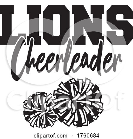 Black and White Pom Poms with LIONS Cheerleader Text by Johnny Sajem