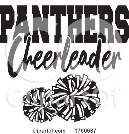 Black and White Pom Poms with PANTHERS Cheerleader Text by Johnny Sajem