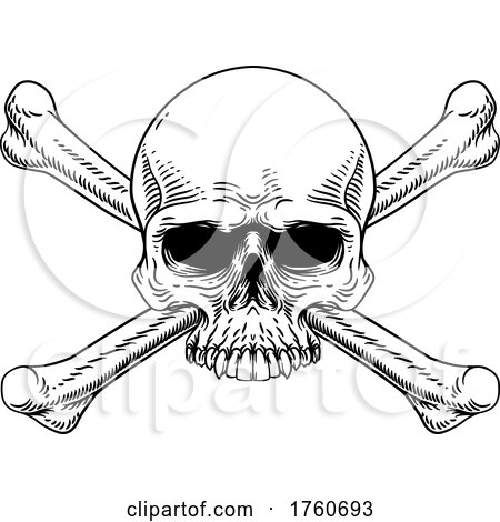 Skull and Crossbones Cross Bones Vintage Woodcut by AtStockIllustration