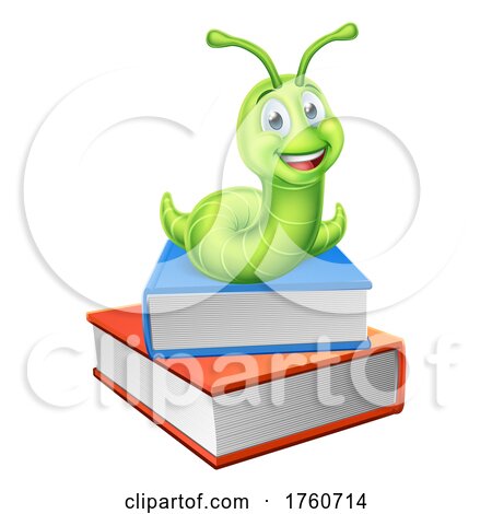 Worm Bookworm Caterpillar on Book Stack by AtStockIllustration
