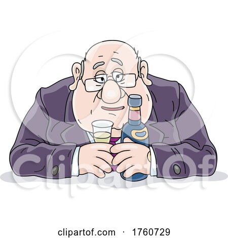 Cartoon Alcoholic Business Man Hugging His Liquor by Alex Bannykh