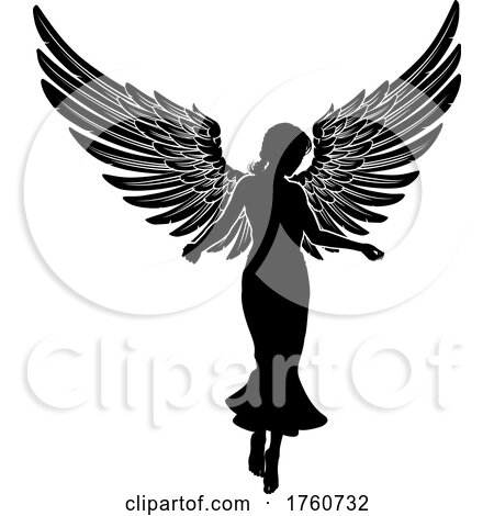 Angel Woman with Wings Silhouette by AtStockIllustration
