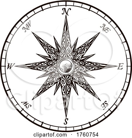 Compass Rose Old Vintage Engraved Etching Map Icon by AtStockIllustration