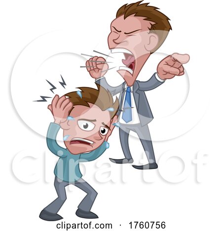 Angry Mean Bully Boss Shouting at Worker Cartoon by AtStockIllustration