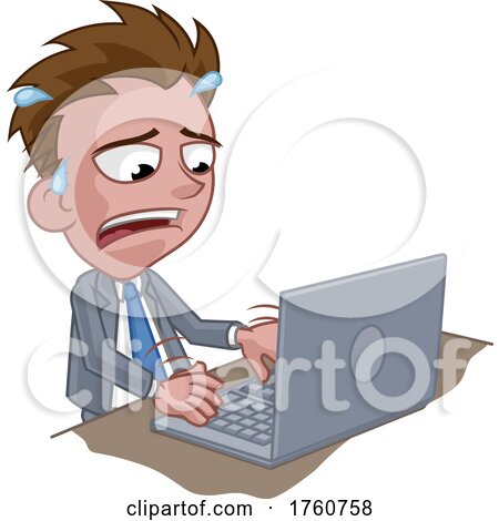 Stressed Anxious Business Man Using Laptop Cartoon by AtStockIllustration