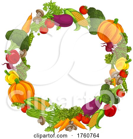 Vegetable Produce Food Circle Frame Background by AtStockIllustration