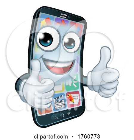Mobile Phone Thumbs up Cartoon Mascot by AtStockIllustration