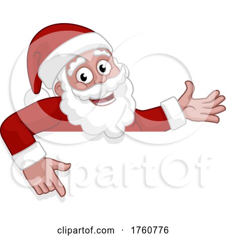 Christmas Cartoon Santa Claus Pointing over a Sign by AtStockIllustration