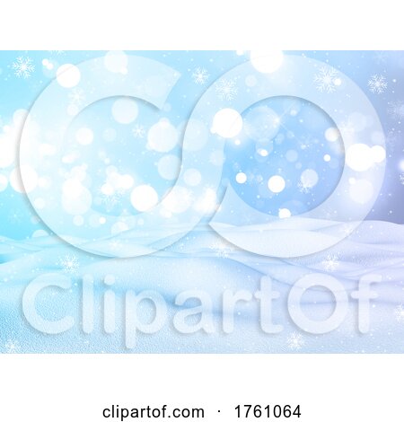 3D Christmas Winter Landscape with Snowflakes and Bokeh Lights by KJ Pargeter