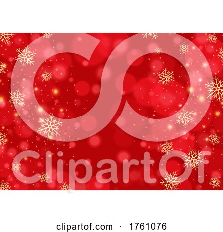 Red Christmas Background with Snowflakes and Bokeh Lights by KJ Pargeter