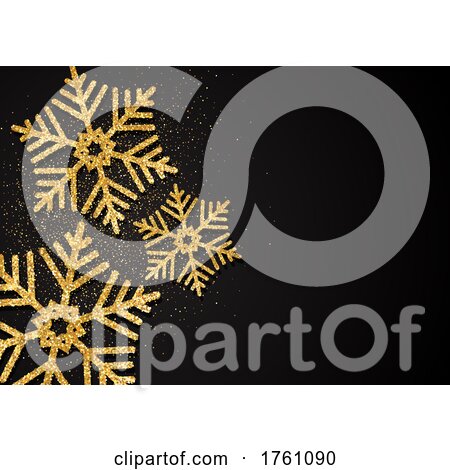 Gold Glitter Snowflakes on Black by KJ Pargeter
