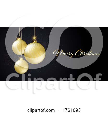 Christmas Banner with Sparkling Gold Baubles Design by KJ Pargeter