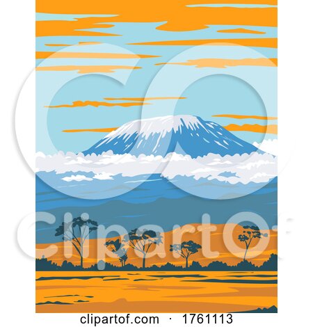 Mount Kilimanjaro Dormant Volcano in Tanzania the Highest Mountain in Africa WPA Poster Art by patrimonio