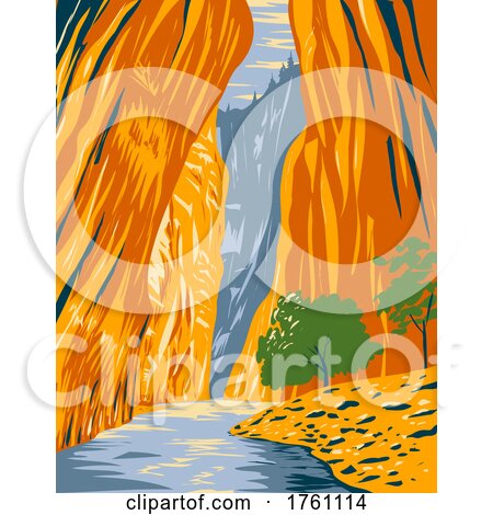 The Narrows of Zion Canyon on the North Fork of the Virgin River Zion National Park Utah WPA Poster Art by patrimonio