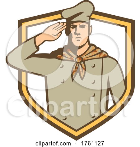 Military Chef Cook Wearing Camouflage Uniform Saluting Set Inside Shield Retro Style Color by patrimonio