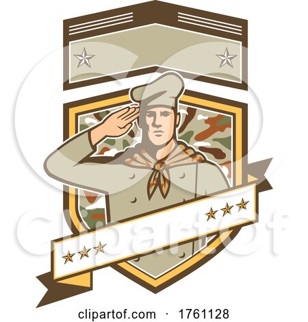 Military Chef Cook Wearing Camouflage Uniform Saluting Set Inside Camo Crest Retro Style by patrimonio