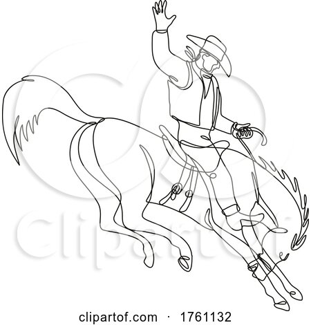 Rodeo Cowboy Riding a Bucking Bronco Continuous Line Drawing by patrimonio