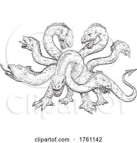 Herensuge a Mythical Dragon in Basque Mythology with Seven Heads in the Form of a Serpent Drawing by patrimonio