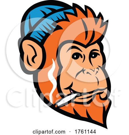 Monkey Ape Primate or Chimp Smoking Joint of Cannabis Mascot Retro by patrimonio