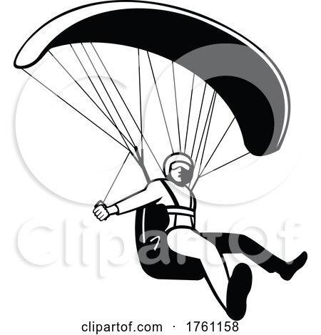 Pilot Flying Paraglider Paragliding Mascot Black and White Retro by patrimonio